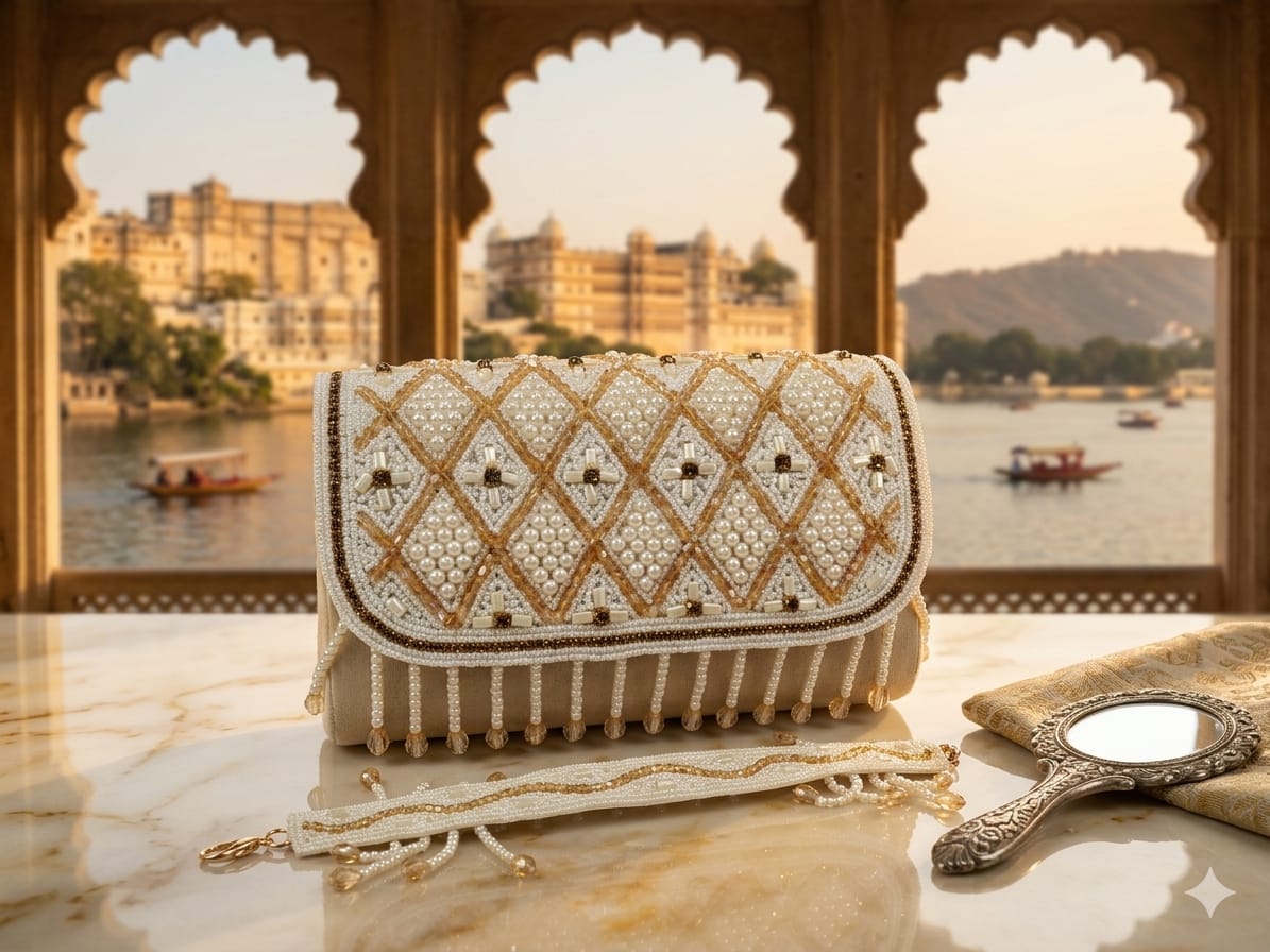 Pink beaded latkan purse