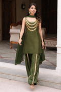 Green corset kurta with palazzo and dupatta